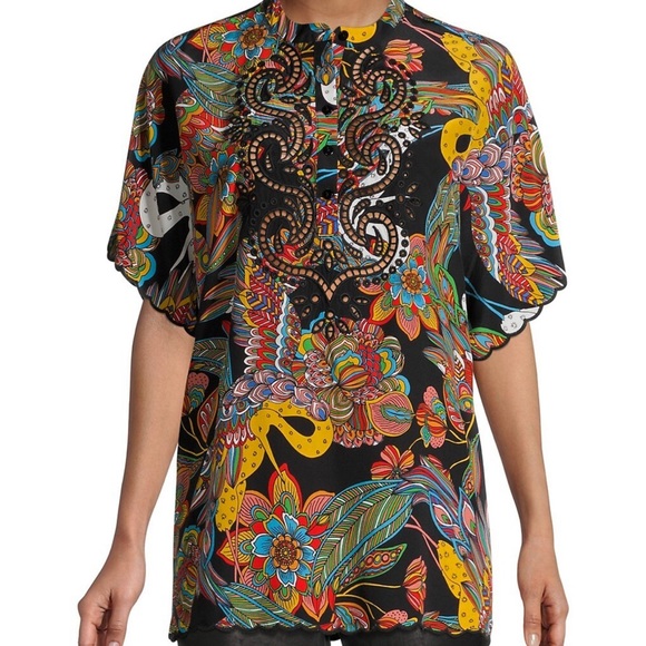 Johnny Was Tops - Johnny Was Camelia  Floral Print Silk Blouse,